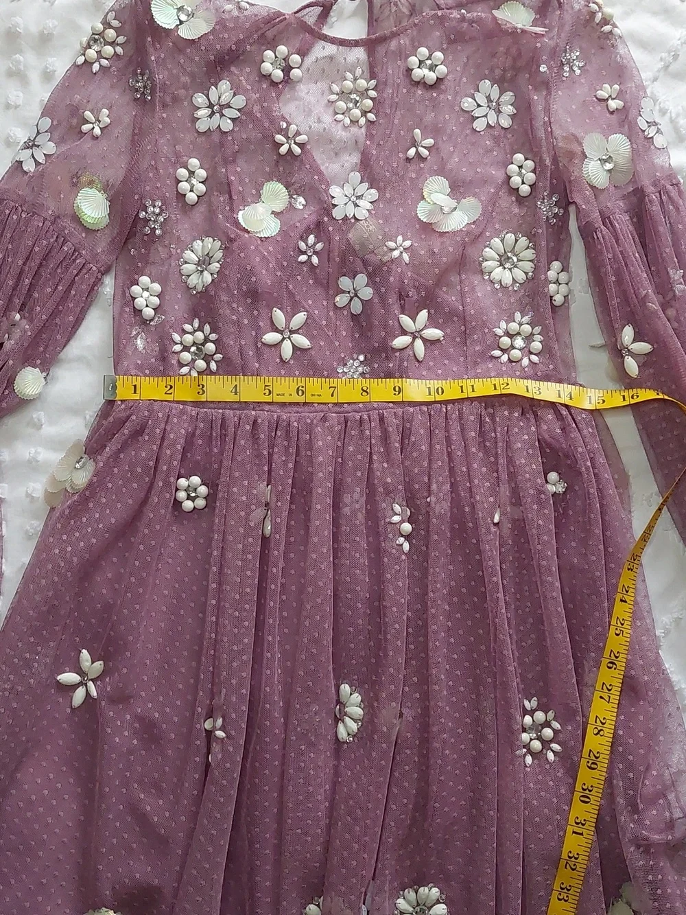 Asos Purple Floral Cluster Embellished Balloon Sleeve Mini Dress Sz 8 - Picture 12 of 15